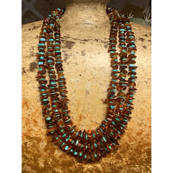 Jay King Necklace Sterling Silver, Amber & Turquoise 3 Strand Graduating by DTR - Picture 4 of 9